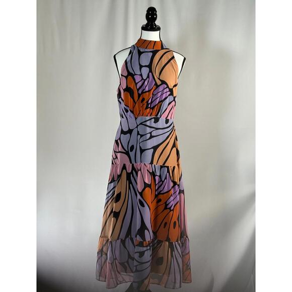 NWT Sam Edelman Women's Butterfly High-Neck Tie-Back Midi Dress Size 4 - Picture 3 of 8